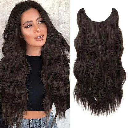 Premium Synthetic Invisible Wire Hair Extensions – Long Wavy Synthetic Hairpiece for Women, No Clips