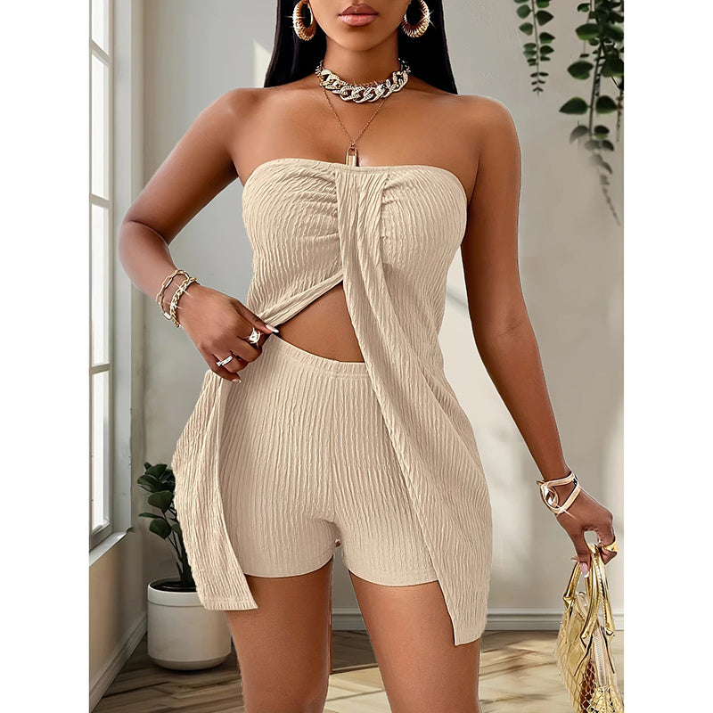 2 Piece Outfits Elegant Textured Strapless Ruched