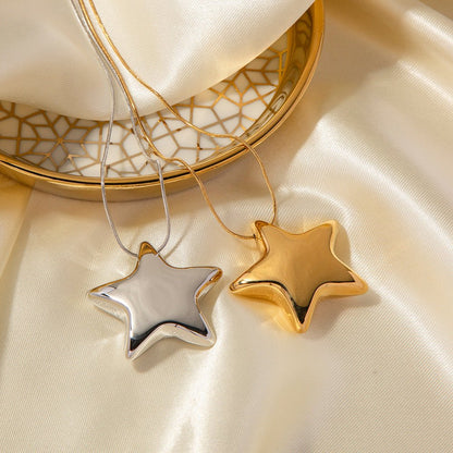 18K Gold-plated Star Necklace Jewelry - Stainless Steel Five-pointed Star Design