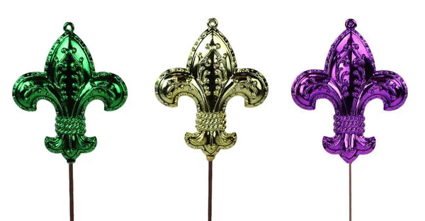 4"HX3.5"L SHINY FLEUR DE LIS PICK 3 ASST MARDI GRAS