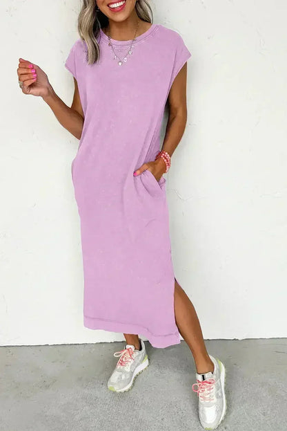 Carrot Mineral Wash Pocketed T-shirt Dress