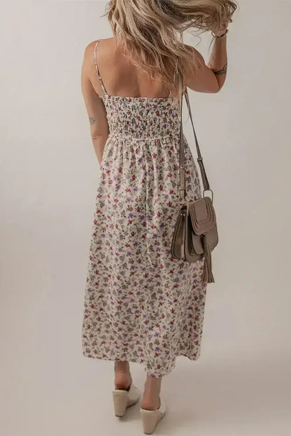 Multicolour Boho Floral Print Spaghetti Strap Flare Midi Dress