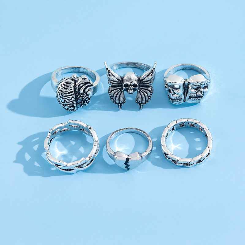 Mens Vintage Skull Ring Exaggerated Hollow Brain Love Necronomicon