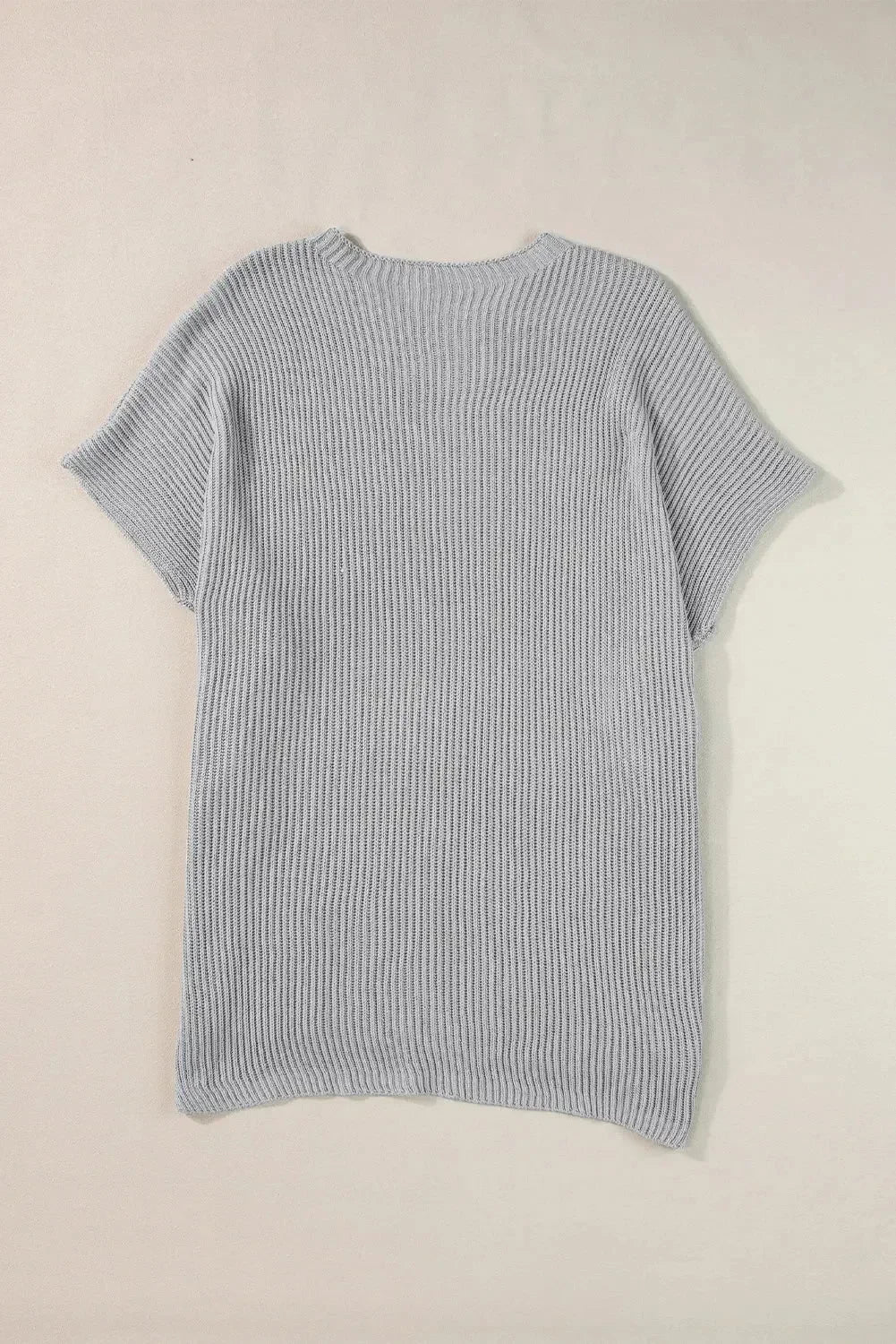 Rose Red Side Slit Short Sleeve Oversized Sweater