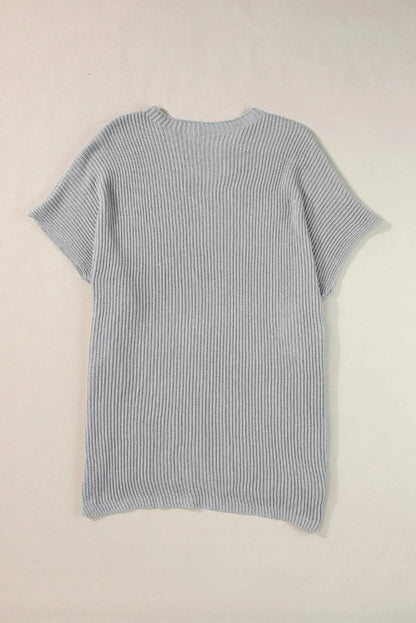 Rose Red Side Slit Short Sleeve Oversized Sweater