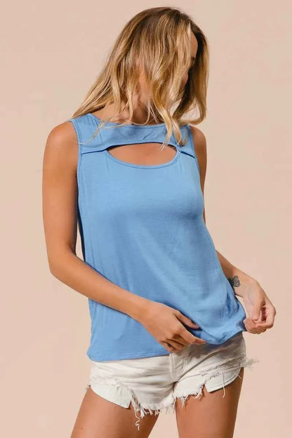 BiBi Rayon Span Knit Women's Top - Sleeveless Cut Out Front Fashion