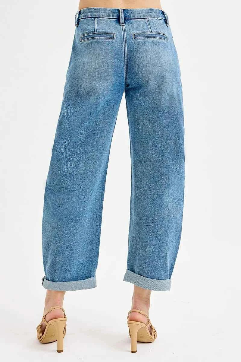 RISEN Full Size Mid Rise Plus Size Jeans - Barrel Roll Up Fit