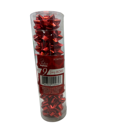 9 Tiny Metallic Bows In A Tube - Red Metallic