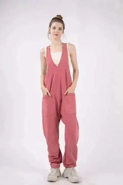 VERY J  Plunge Sleeveless Jumpsuit with Pockets