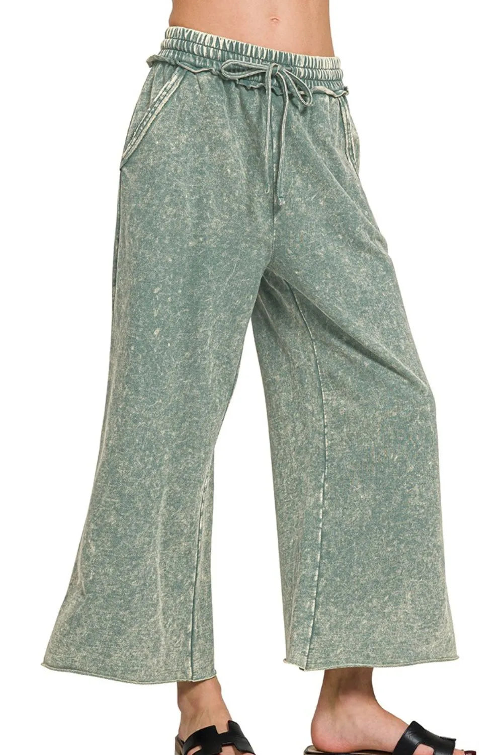 Zenana Washed French Terry Palazzo With Pockets