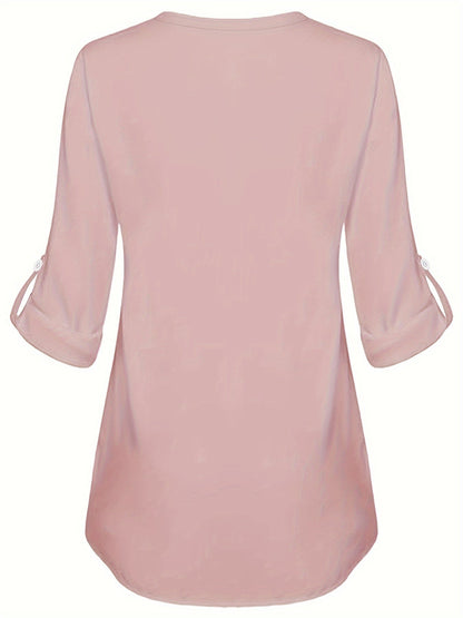 Women's Pearl Button Blouse - Long Sleeved Casual Versatile Top