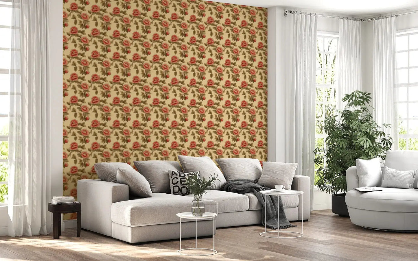 Coral Bloom Chinoiserie Wallpaper