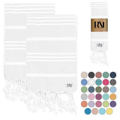 Istanbul Classic Turkish Hand Towel Set of 2 for Kitchen, Bath, Beach, Gym, and Yoga 17"x30"