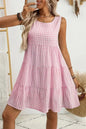 Light Blue Gingham High Waist Sleeveless Mini Dress