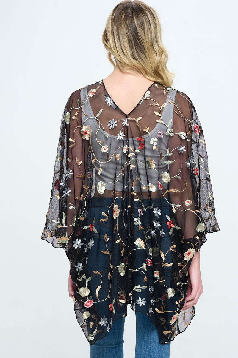 Floral Embroidered Mesh Oversized Kimono | Apparel | Kitchen + Metal