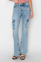 RISEN Full Size High Rise Cargo Flare Jeans for Women
