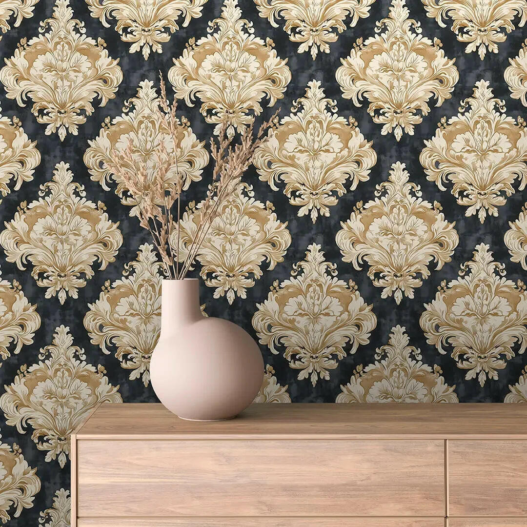 Gilded Noir Damask Wallpaper