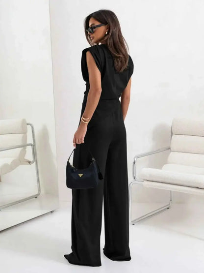 Slit Ruched Top and Wide Leg Pants Set
