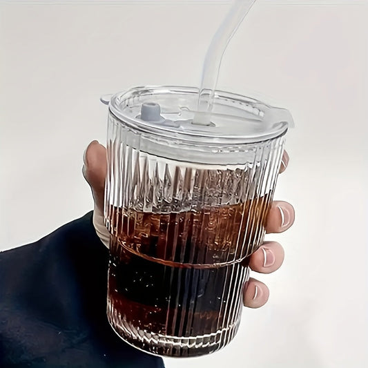 Large Capacity Clear Glass Tumbler with Lid  Straw
