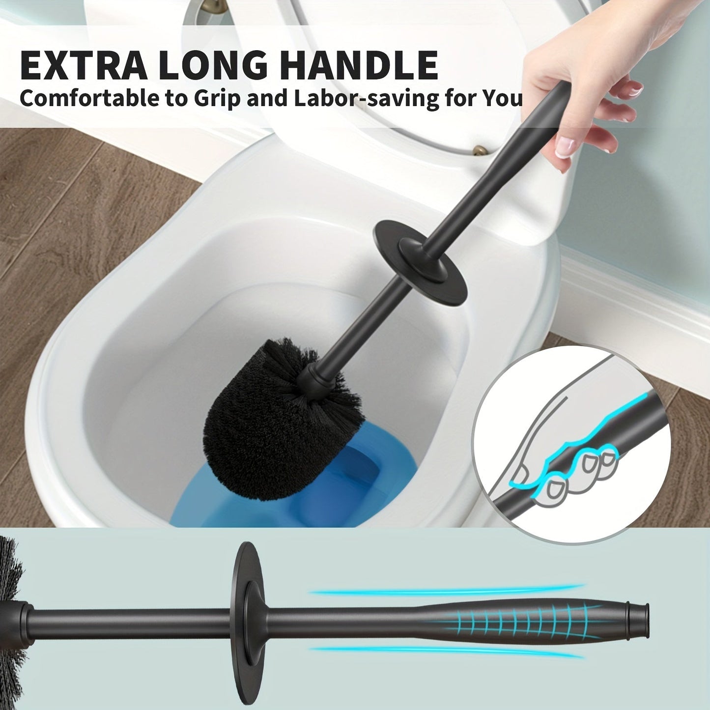 Black Toilet Bowl Brush Set with Long Handle and Holder
