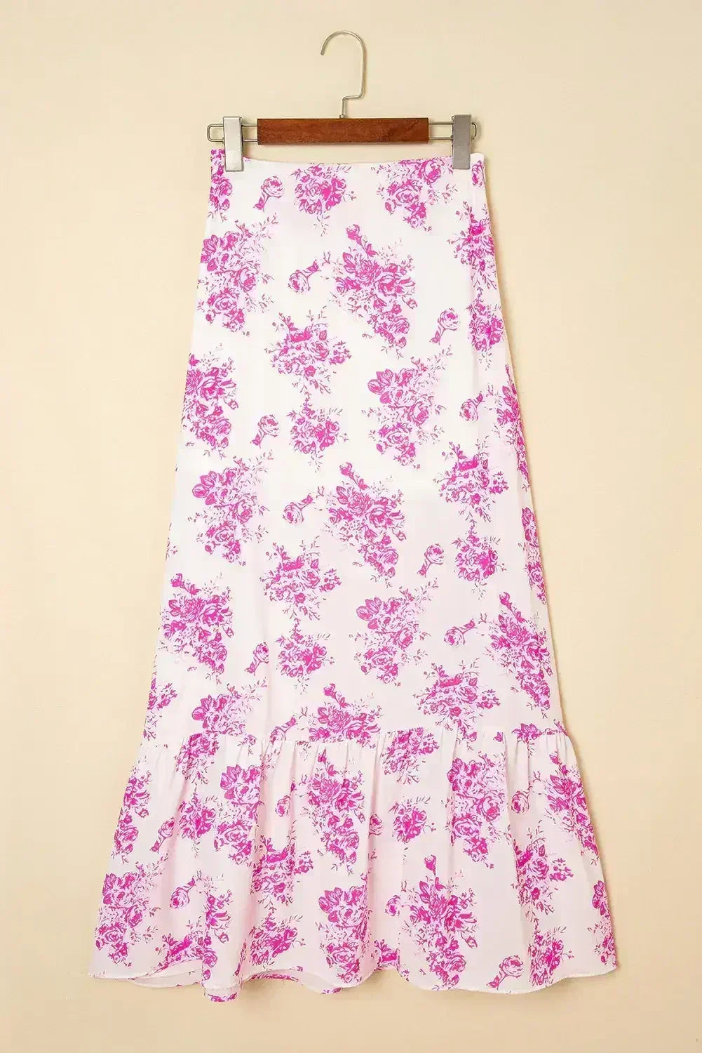 Sky Blue Boho Floral High Waist Ruffle Split Maxi Skirt