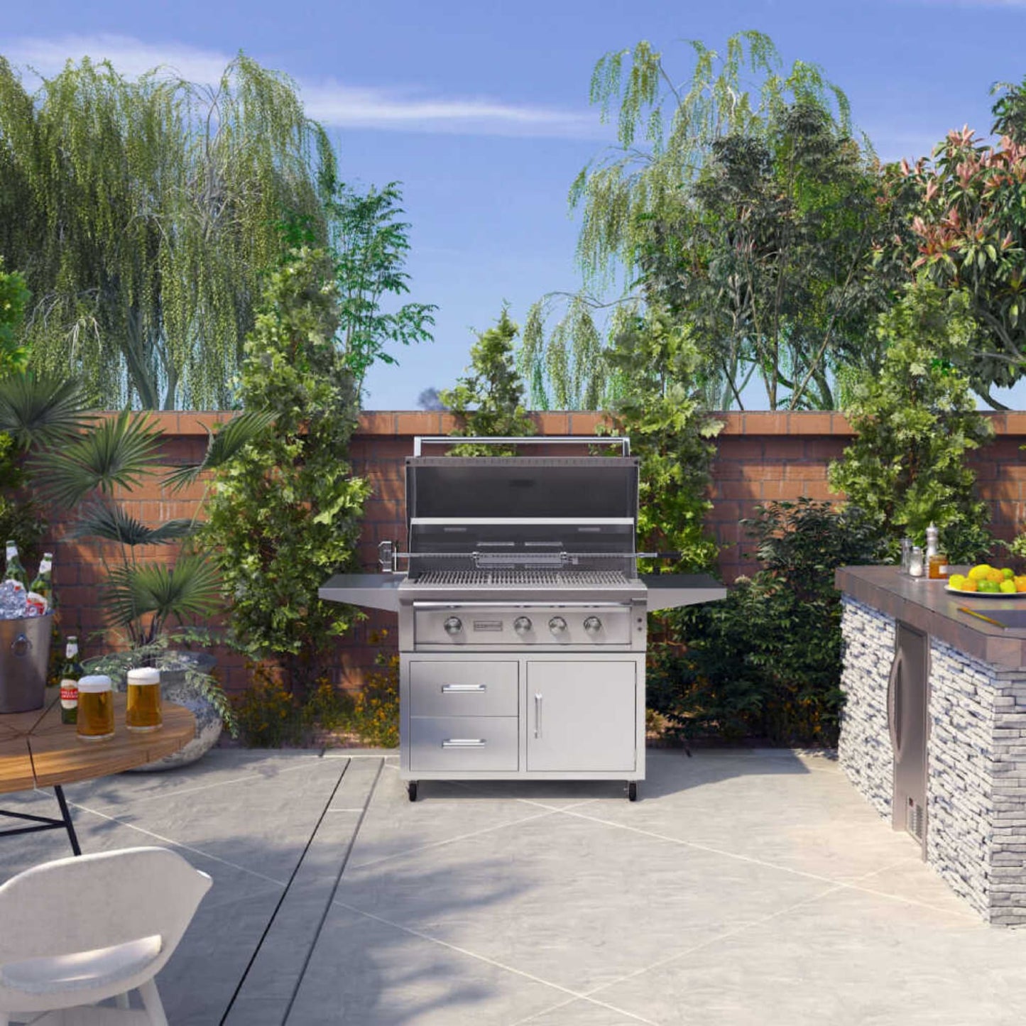 Edgestar 89K BTU 36" Natural Gas Freestanding Grill Cart With Lighting Knobs & Rotisserie (SAK12573)