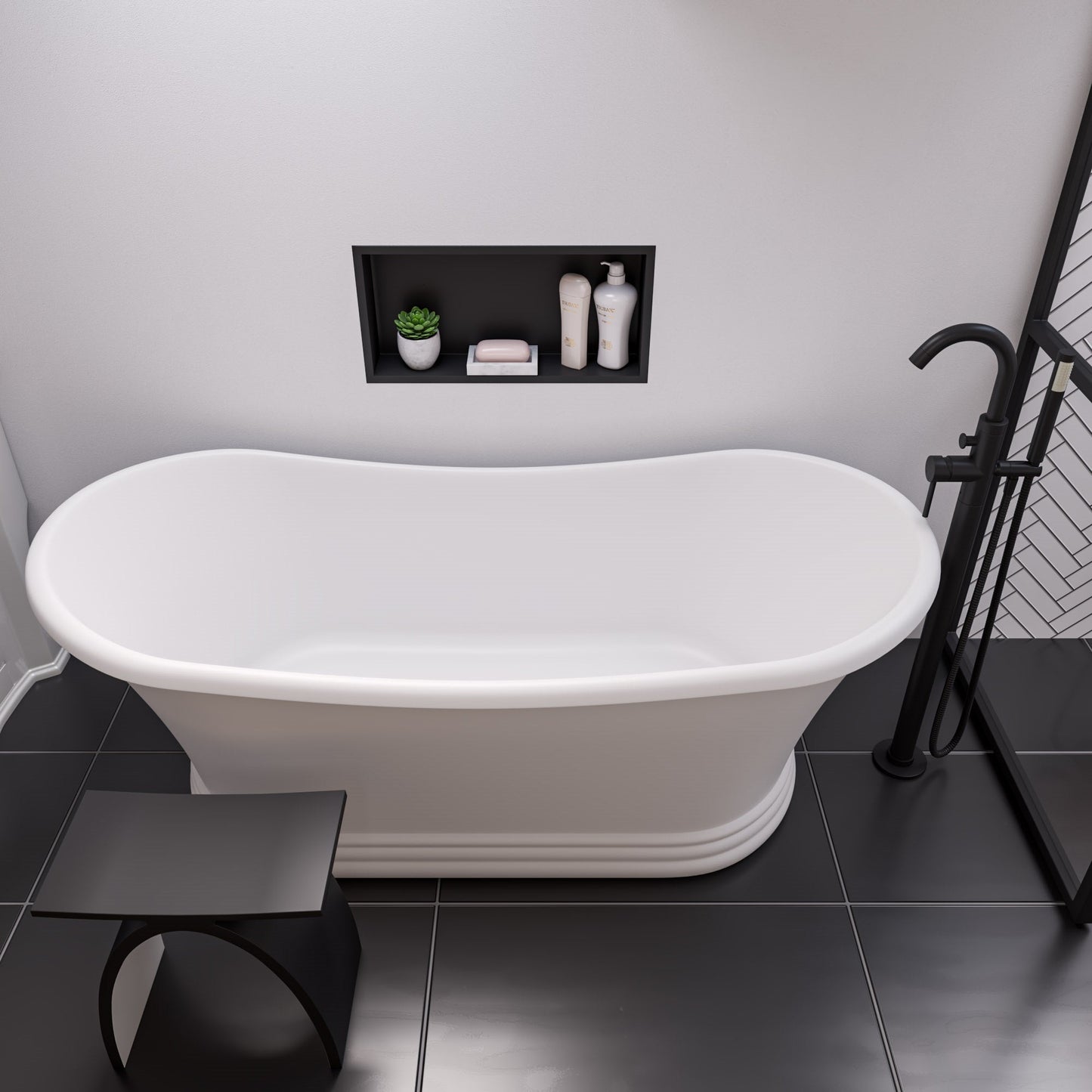 ALFI brand  AB9950 67" White Matte Pedestal Solid Surface Resin Bathtub