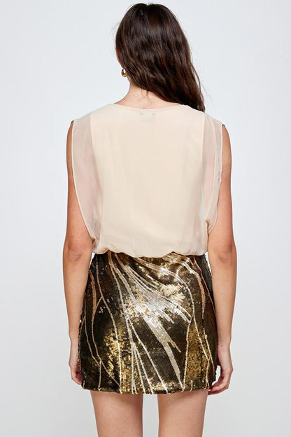 Sequin Skirt with Sleeveless Blouson Dress – Glamorous Party Look | Apparel | Kitchen + Metal