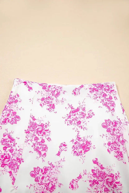 Sky Blue Boho Floral High Waist Ruffle Split Maxi Skirt