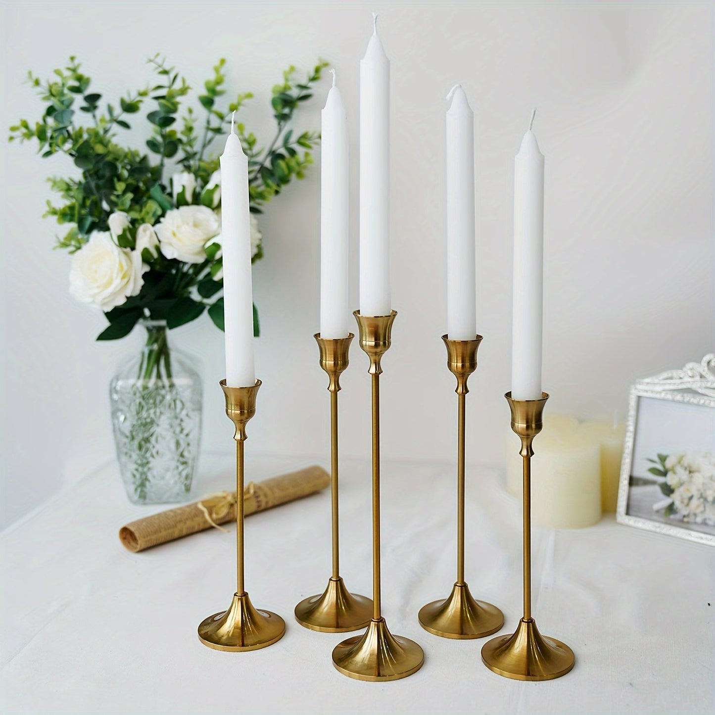 Set of 3 Brass Cone Candle Holders for Modern Decor