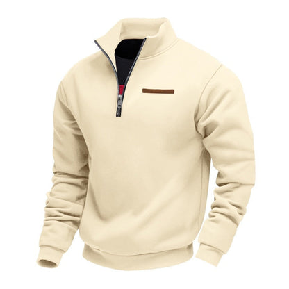 Fleece-lined Mid-length Zip-up Loose-fit Stand-up Collar Casual Hoodie