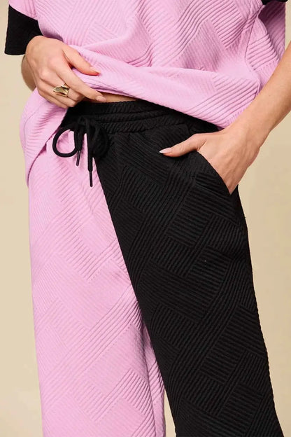 Plus Size Contrast T-Shirt and Wide Leg Pants Set