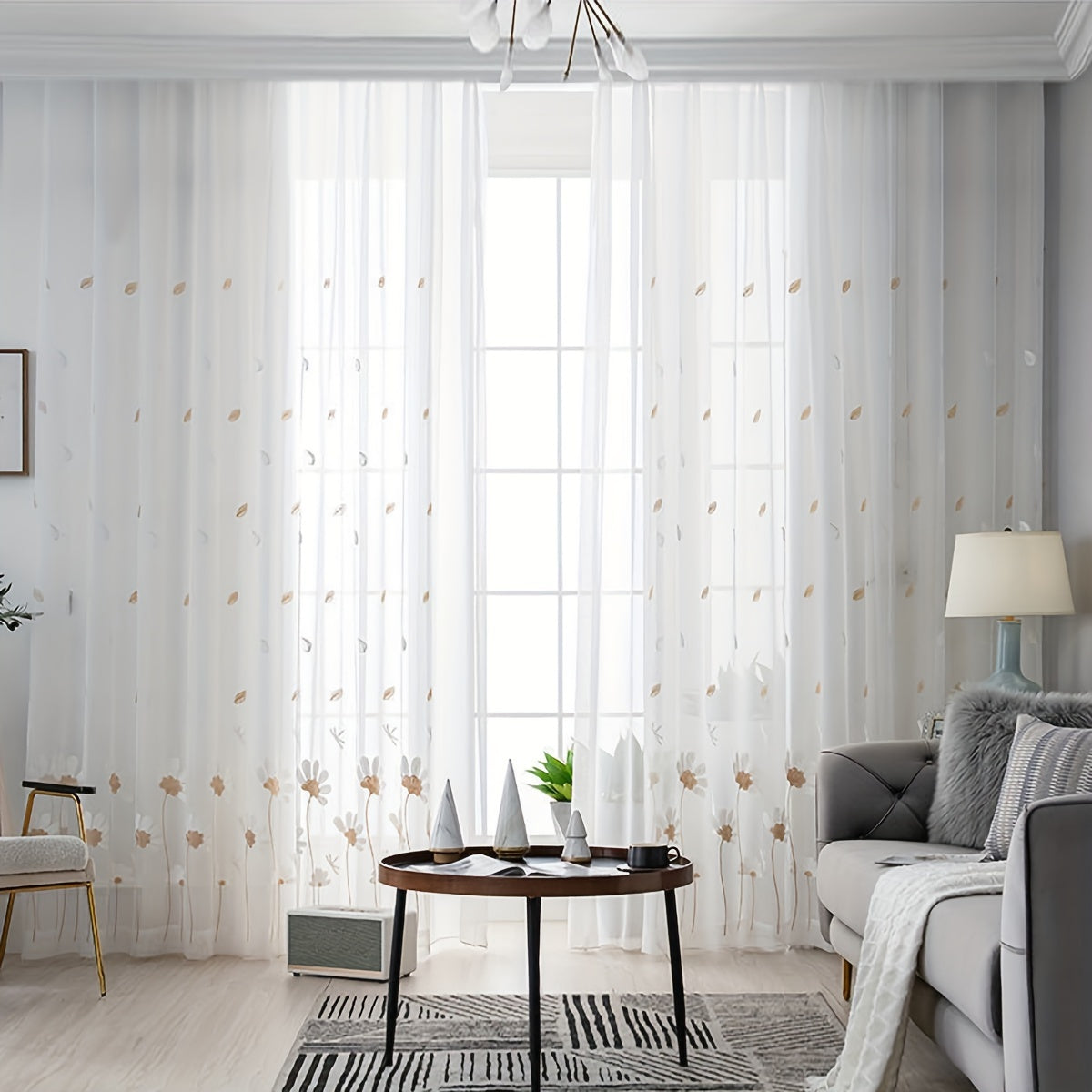 Elegant Floral Embroidered Tulle Curtain for Home Decor