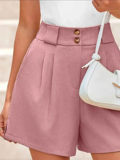 Two Button Wide Waistband Shorts