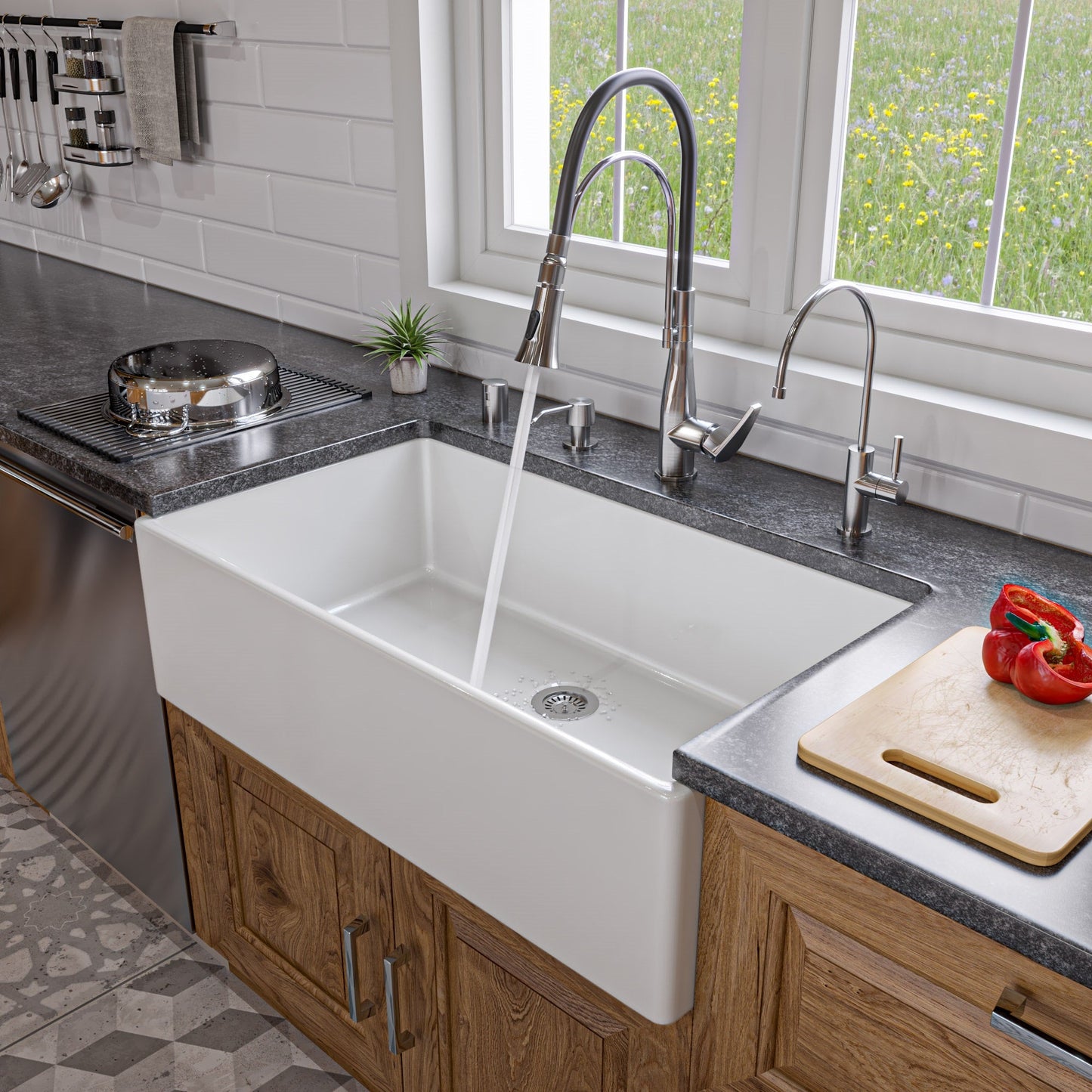 ALFI brand AB536 AB536-W White 36" Smooth Apron Single Bowl Fireclay Farm Sink