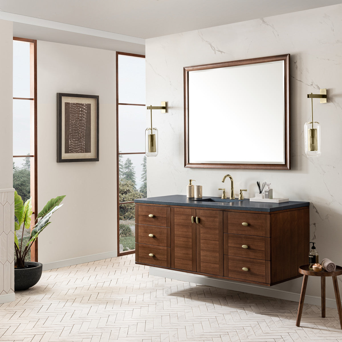 Amberly 60" Single Vanity Cabinet, Mid-Century Walnut