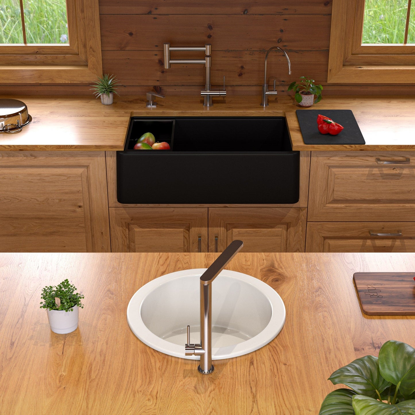 ALFI brand AB33FARM 33" Granite Composite Single Bowl Drop In Farm Sink with Accessories