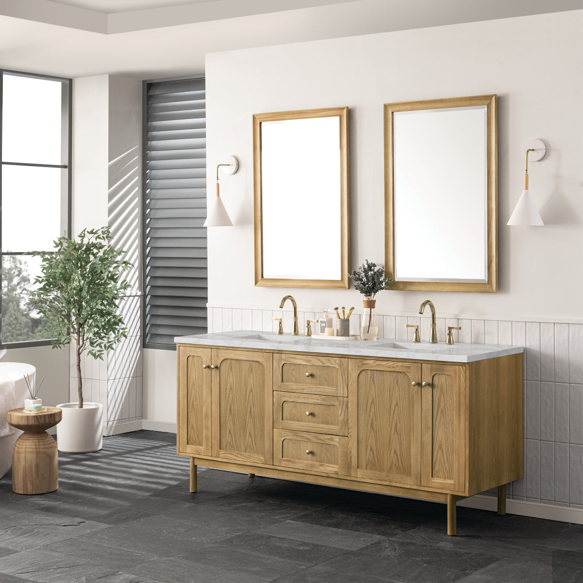 Laurent 72" Double Vanity Cabinet, Light Natural Oak