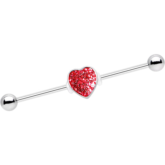 14G Red Glitter Heart Industrial Barbell 38mm