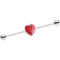 14G Red Glitter Heart Industrial Barbell 38mm