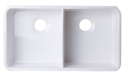 ALFI brand AB512 AB512-W White 32" Double Bowl Lip Apron Fireclay Farmhouse Kitchen Sink with 1 3/4" Lip