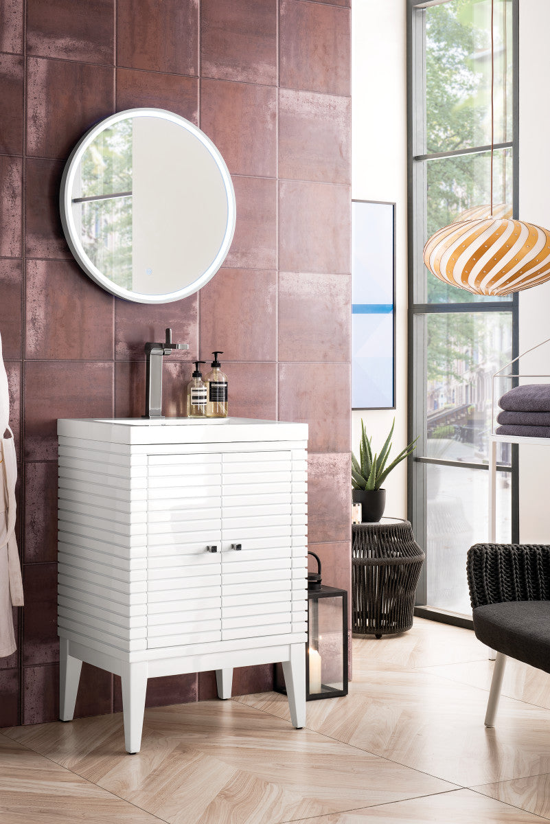 Linden 24" Single Vanity with White Glossy Composite Stone Top