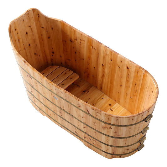 ALFI brand  AB1103 59" Free Standing Cedar Wood Bathtub with Bench