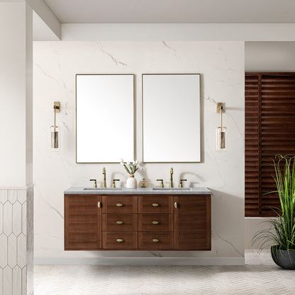 Amberly 60" Double Vanity Cabinet, Mid-Century Walnut
