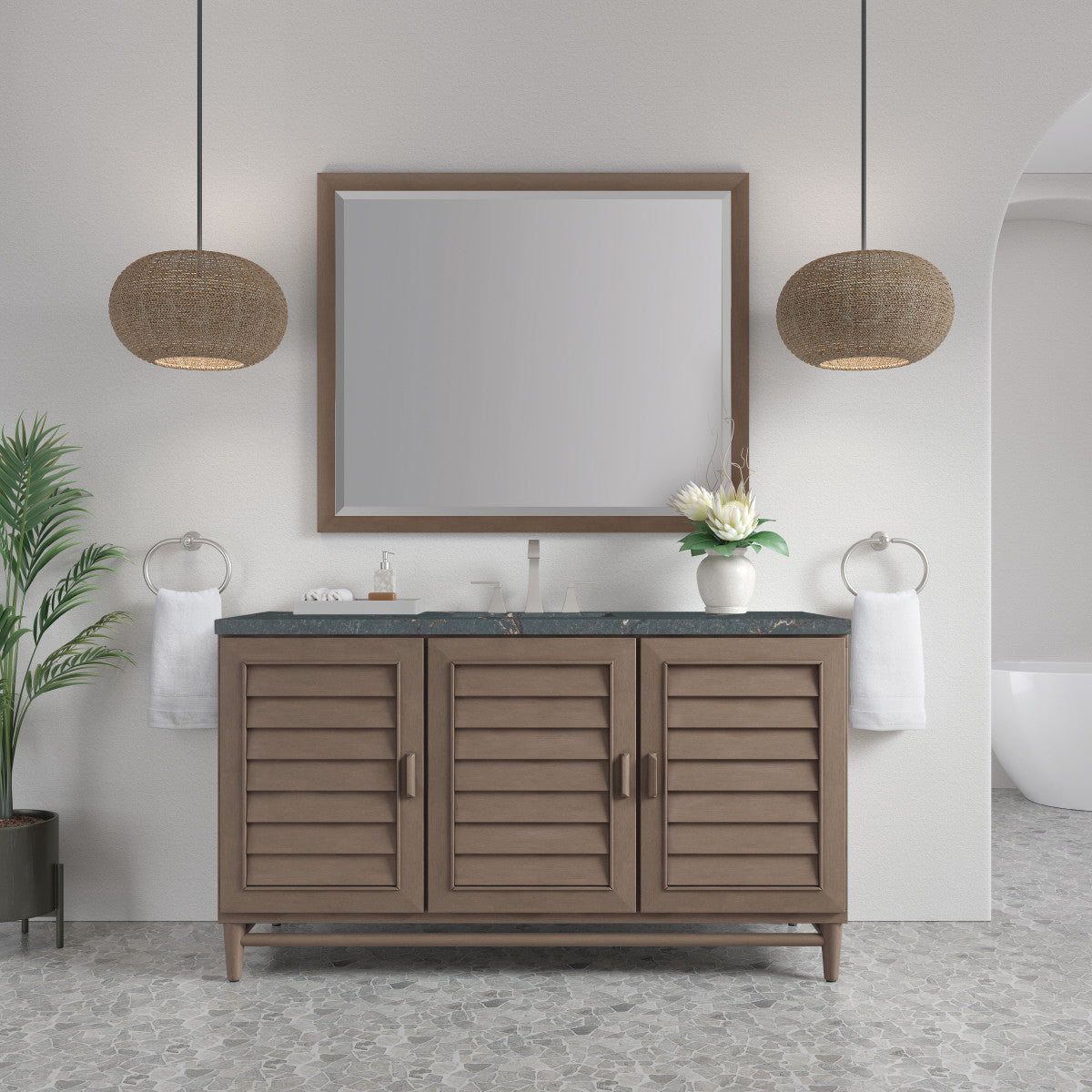 Portland 60" Single Vanity Cabinet, Whitewashed Walnut