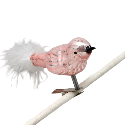 Glass and Enamel Clip on Bird Ornament Set - Pink and Red