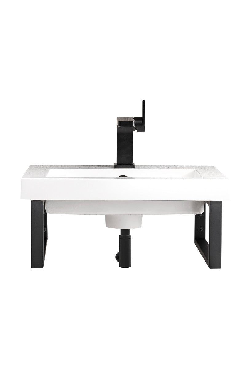Two Boston 15.25" Wall Brackets, Matte Black w/ 20" White Glossy Composite Stone Top