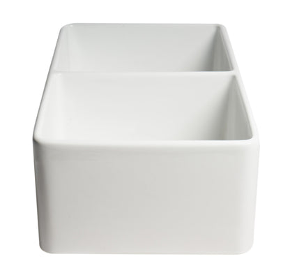ALFI brand ABF3318D Smooth Apron 33" x 18" Double Bowl Fireclay Farm Sink