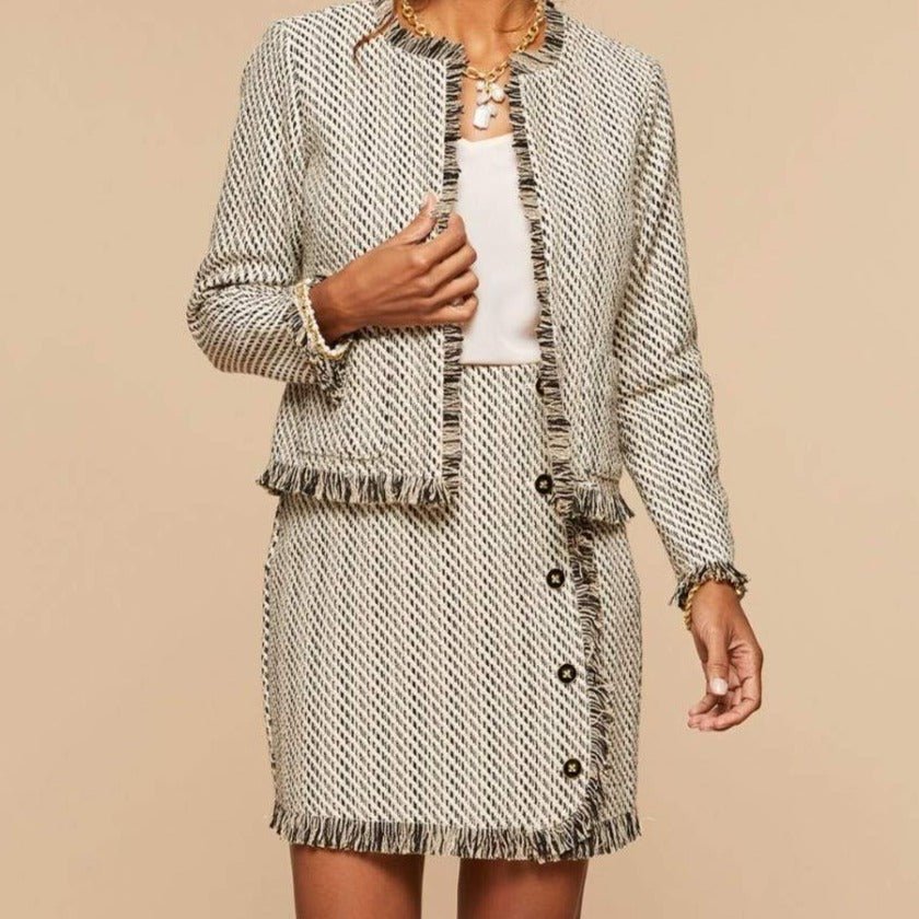Elise Tweed Skirt - Ivory Black Tweed