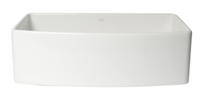 ALFI brand ABFC3320S ABFC3320S-W White Smooth Curved Apron 33" x 20" Single Bowl Fireclay Farm Sink with Grid